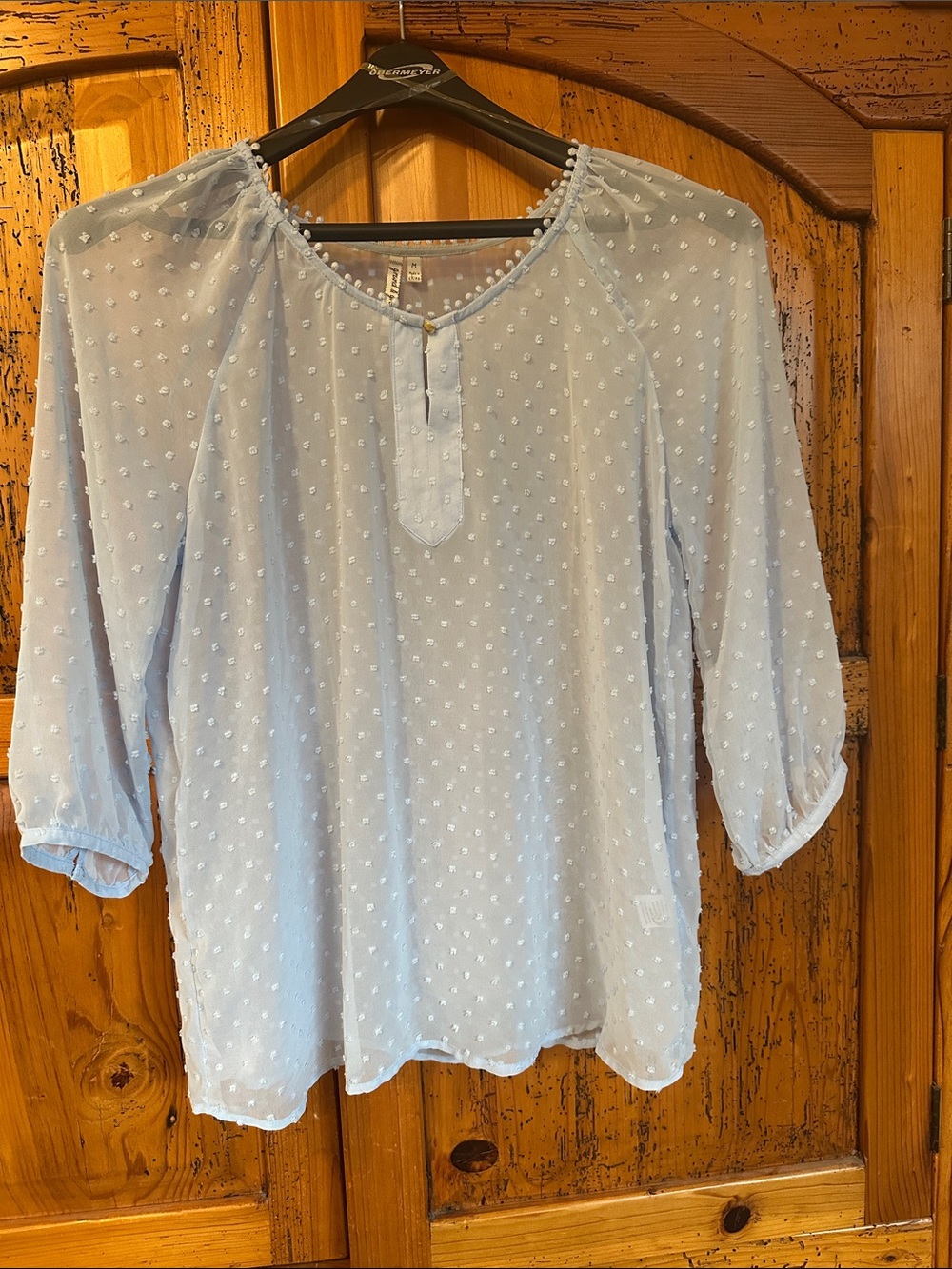 grand & greene Light Blue Swiss Dot Peasant Blouse